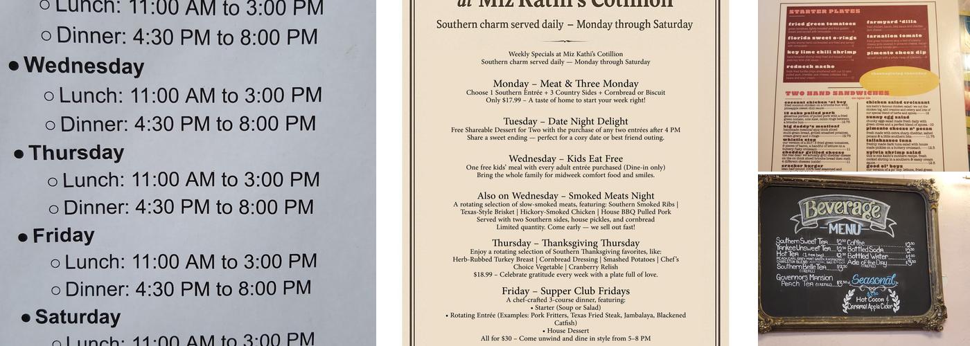 Miz Kathi’s Cotillion Southern Cafe Menu