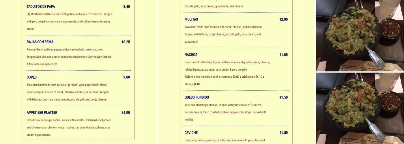 Sol Y Luna Menu