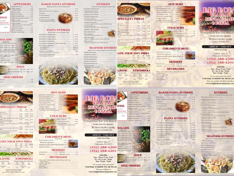 Big Bob's Restaurant and Pizza Menu