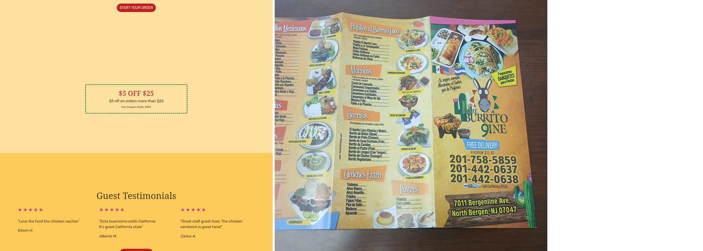 Same Burrito 9ine Menu