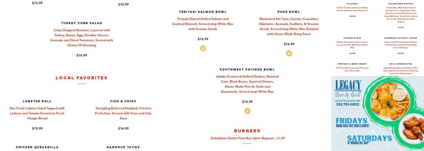 The Pool Bar at Nancy Lopez Country Club Menu