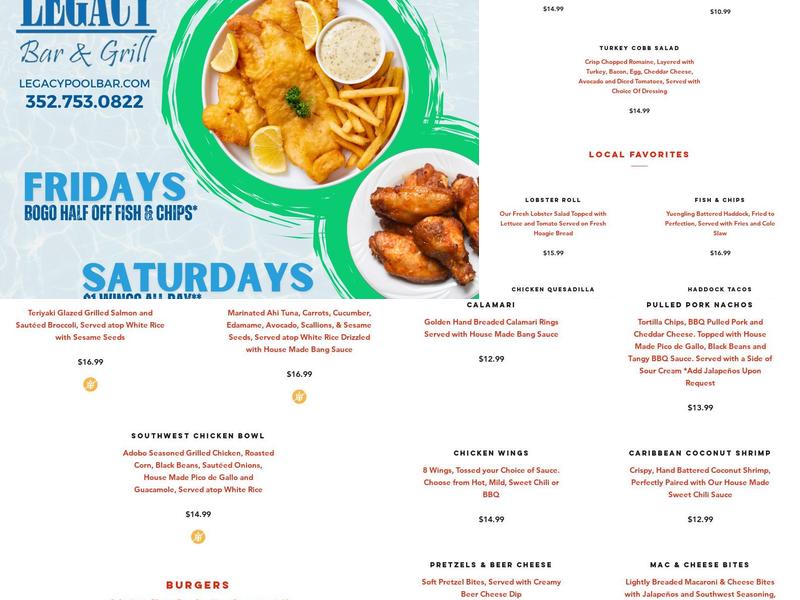 The Pool Bar at Nancy Lopez Country Club Menu