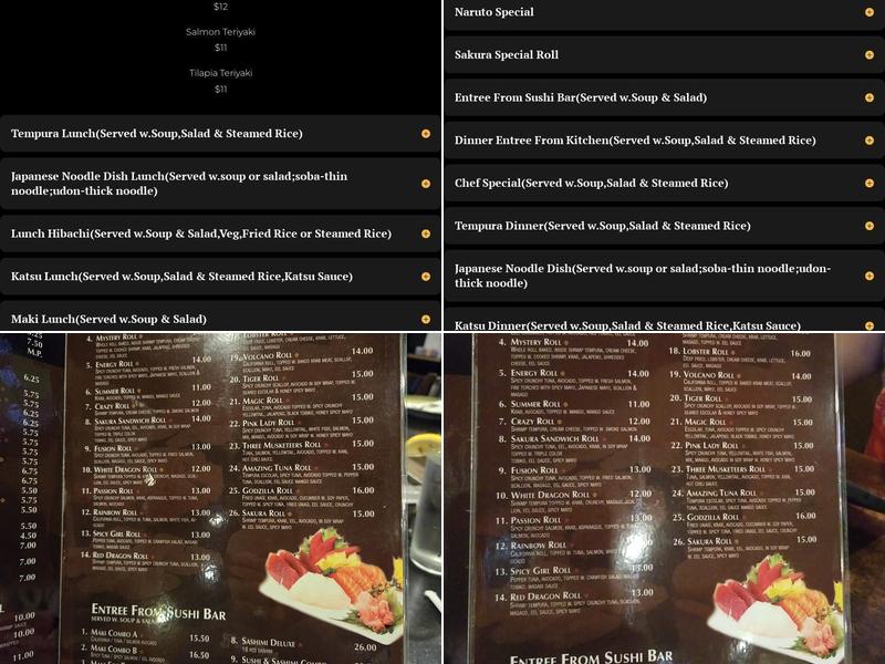 Sakura Restaurant Menu