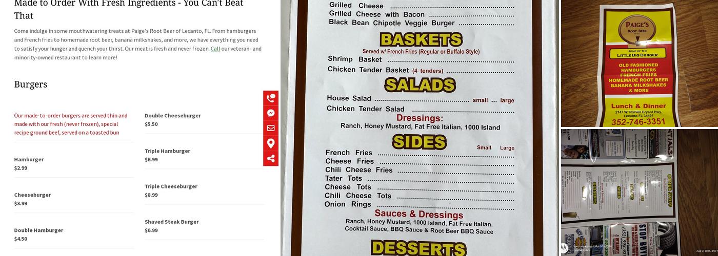 Paige's Root Beer Menu