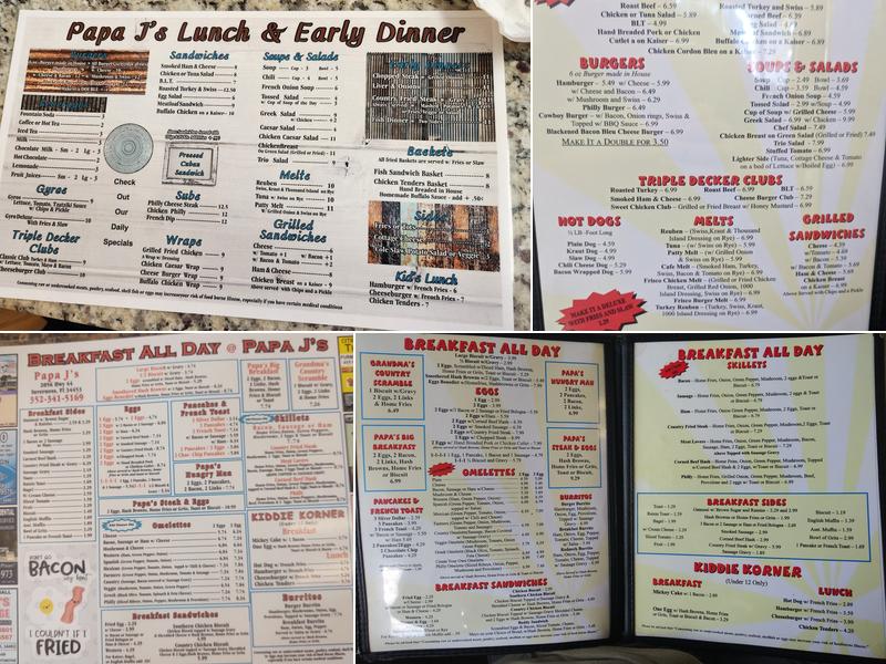 Papa J's Diner Menu