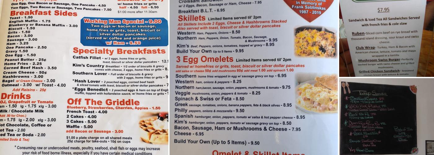 Kim's Cafe II Menu