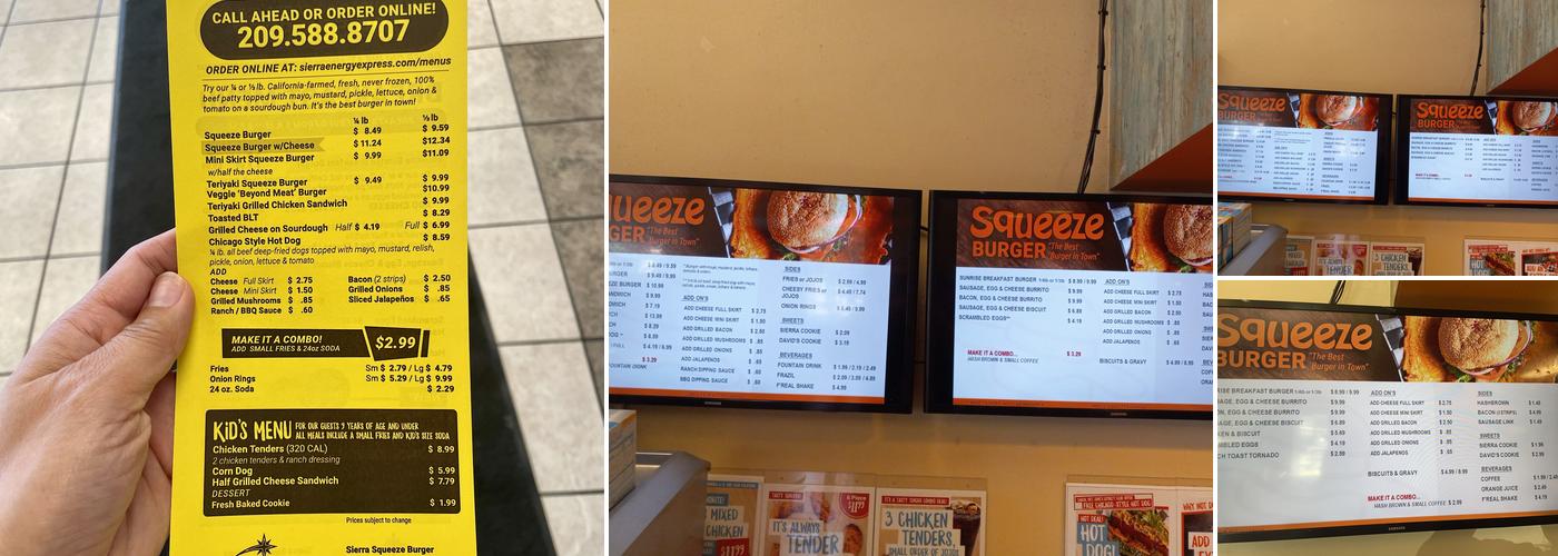 Sonora Squeeze Burger Menu