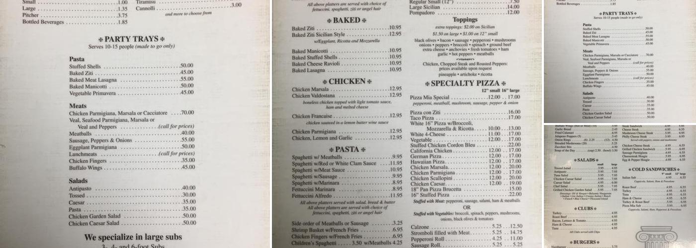 Pizza Mia Menu