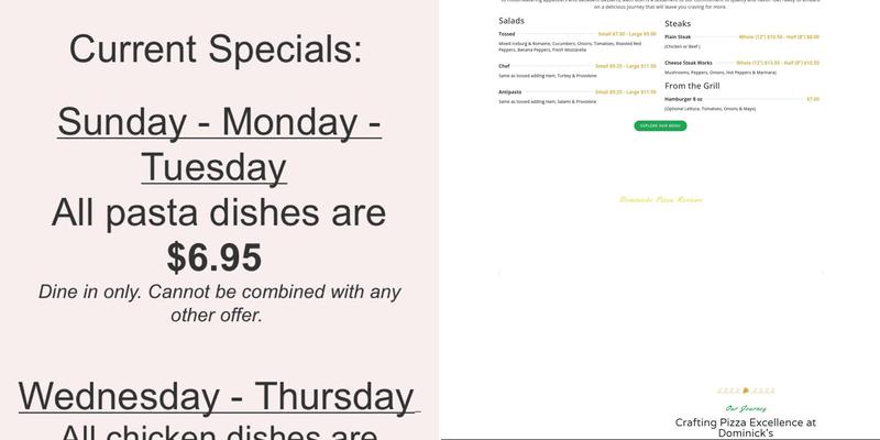 Dominick's Pizza Shoppes Menu