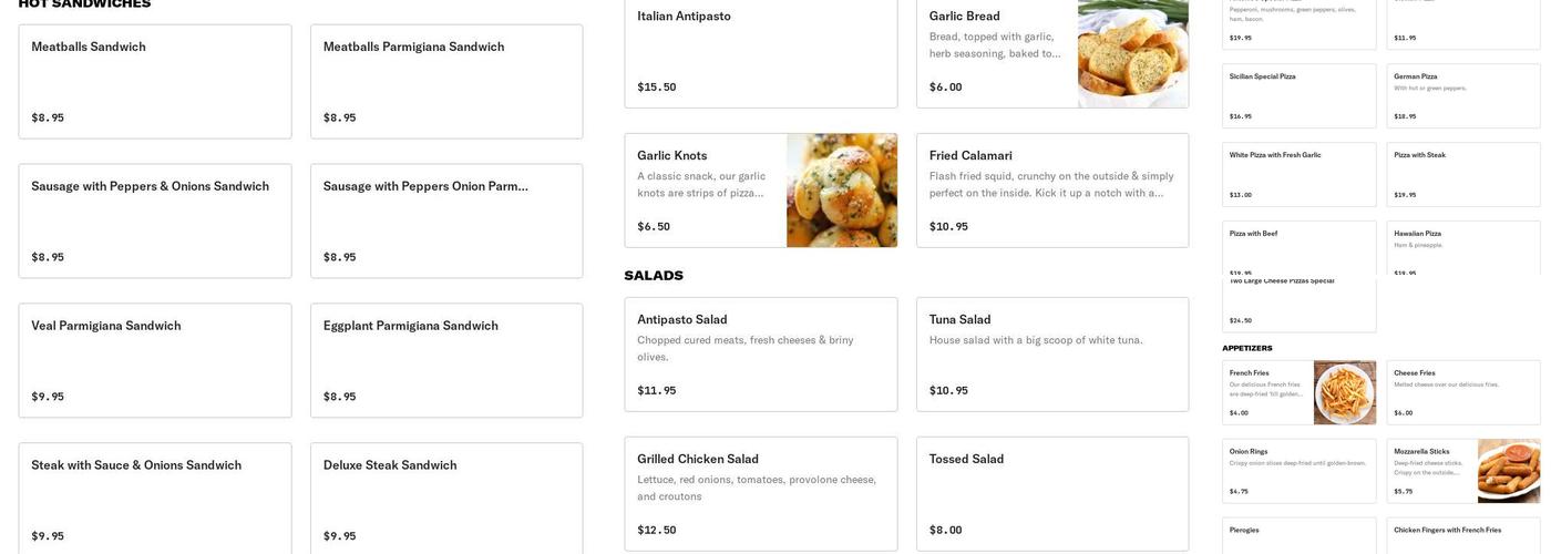 Antonio's Pizzeria Menu