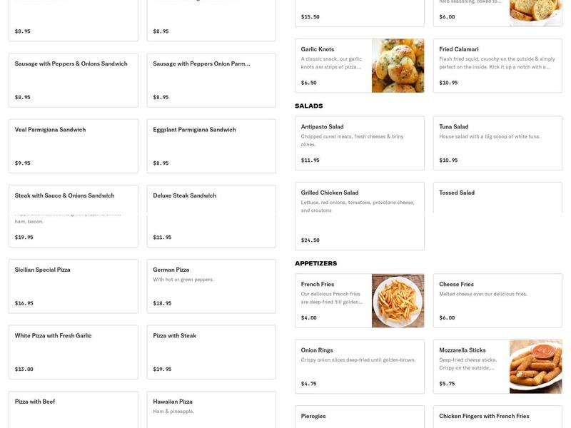 Antonio's Pizzeria Menu