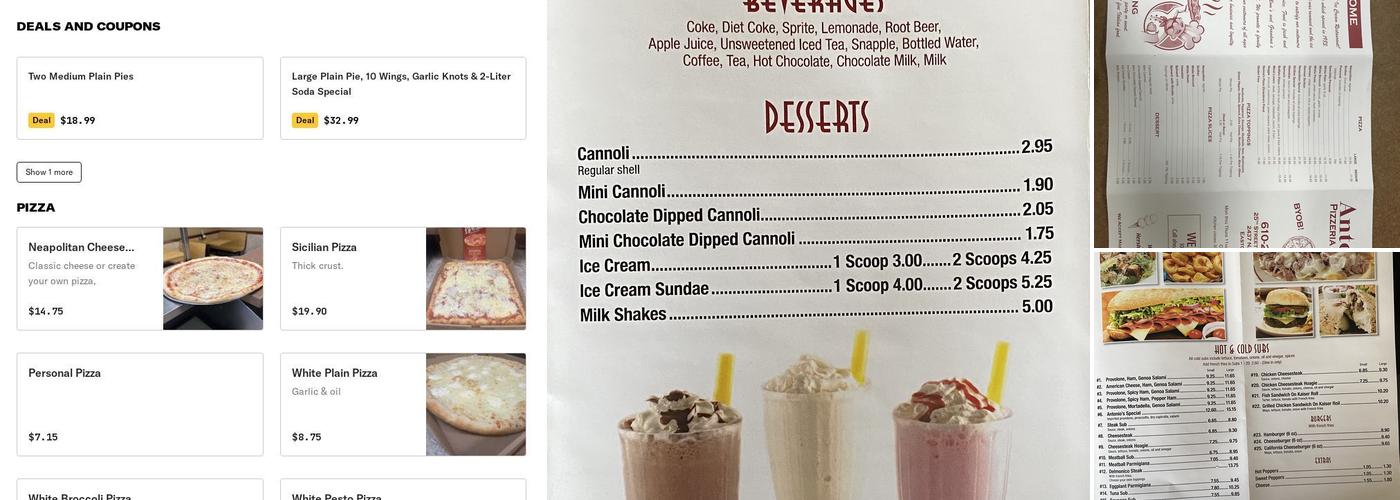 Antonio's Pizzeria & Ice Cream Menu