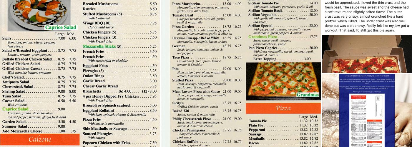 Sicily Pizza & Restaurant III Menu