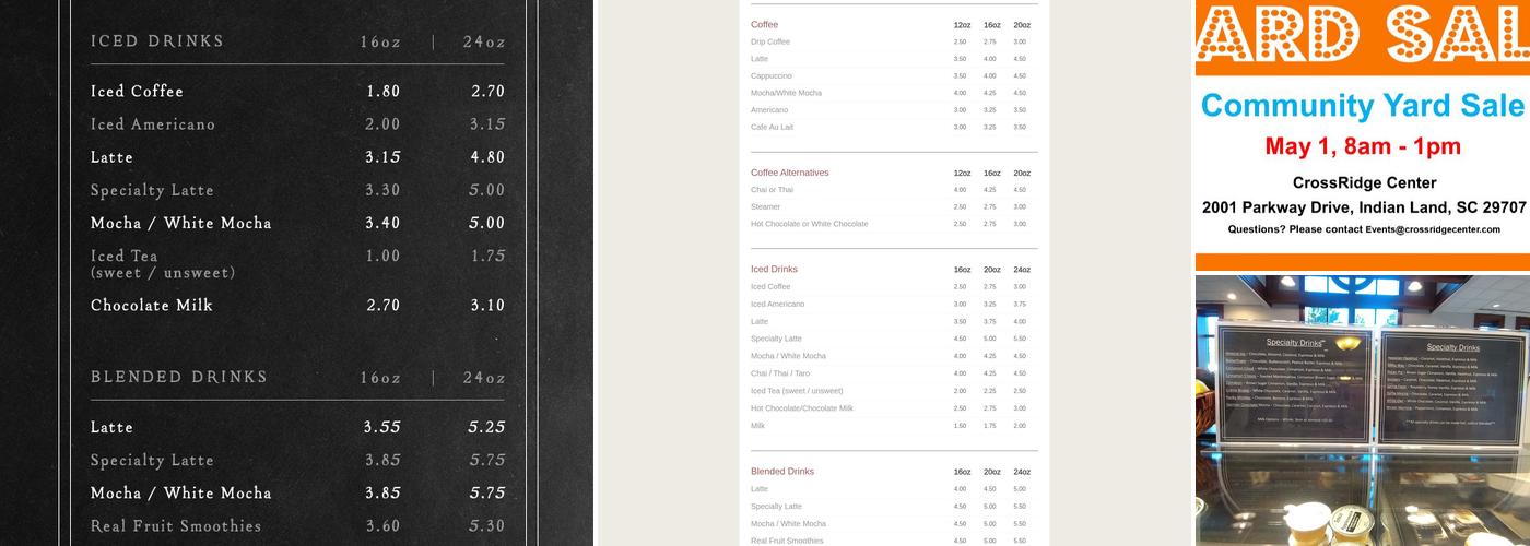 CrossRidge Cafe Menu