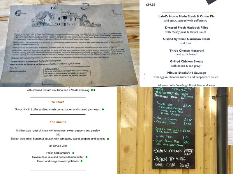 The Laird's Table Cafe/Restaurant Menu
