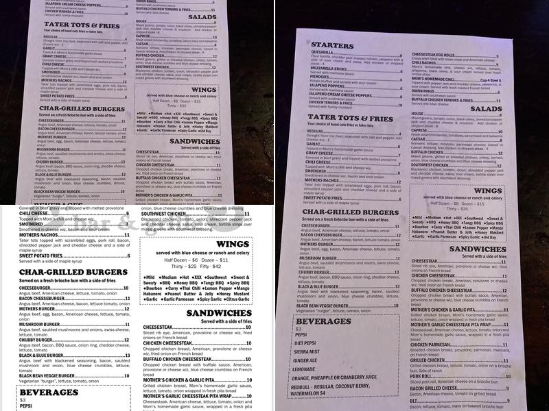 Mothers Bar & Grille Menu