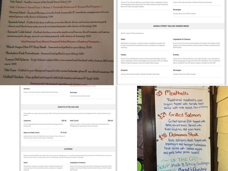 The Sarah Street Grill Menu