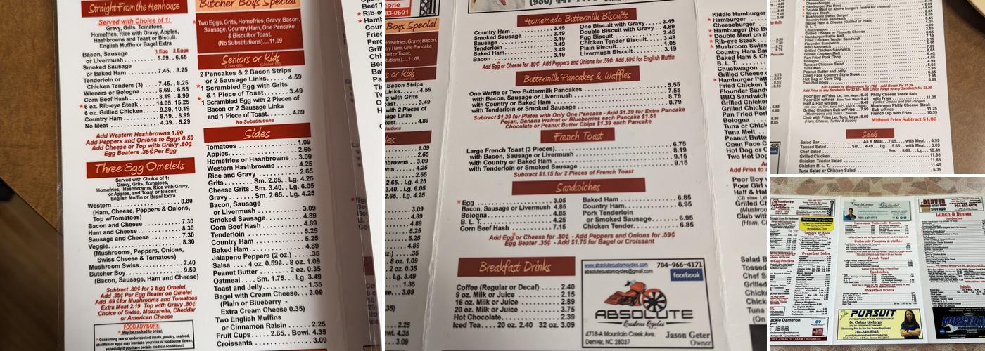 Butcher Boy Cafe Menu