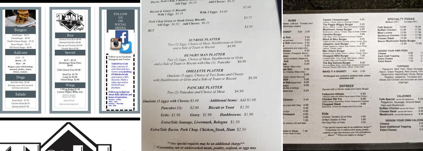 The Cafe Menu