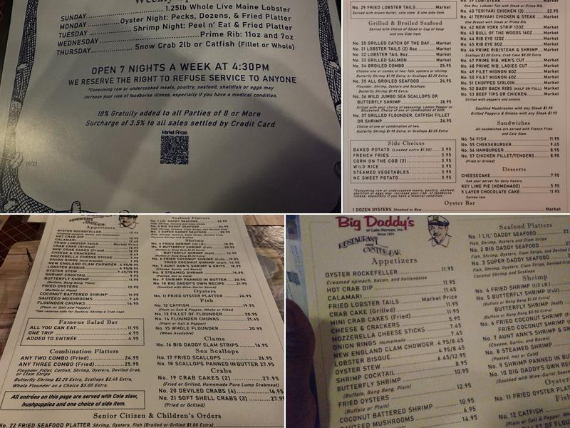 Big Daddy's Restaurant and Oyster Bar Menu