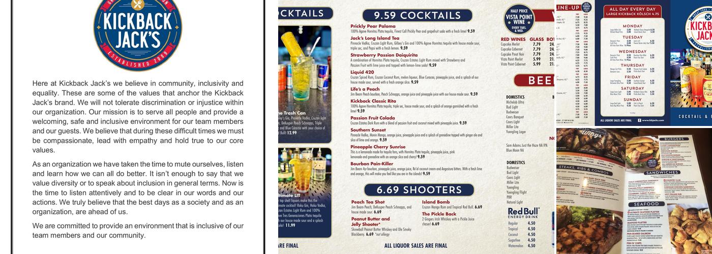 Kickback Jack's Menu
