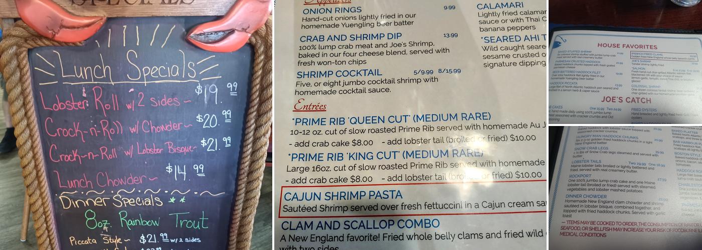 Joe Fish Casual Seafood Menu