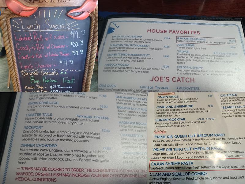 Joe Fish Casual Seafood Menu