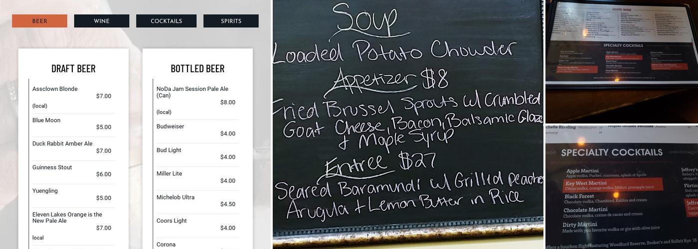 Jeffrey's Restaurant Menu