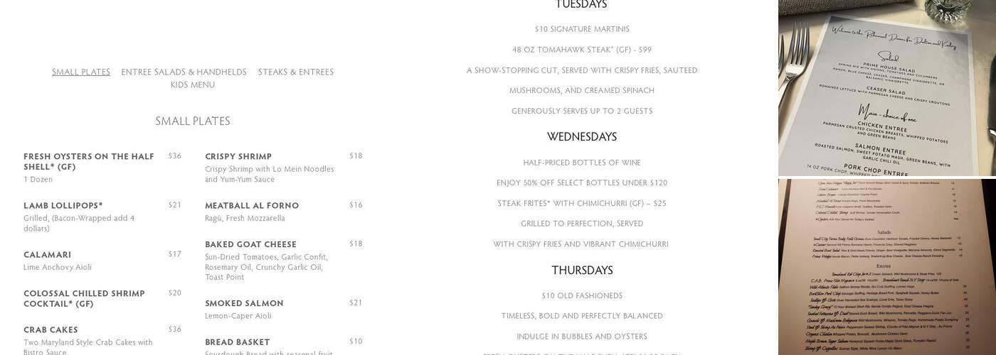 Peninsula Prime Menu