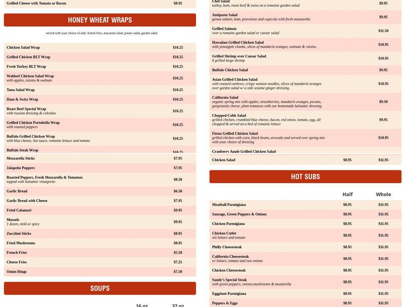 Sandy's Pizza Menu