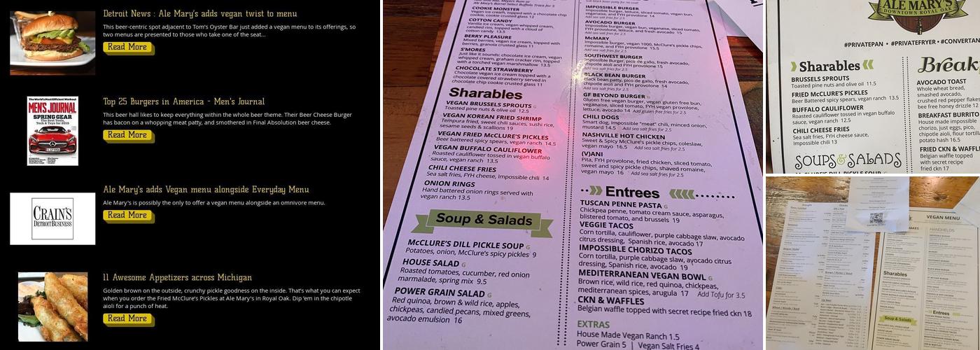 Ale Mary's Beer Hall Menu