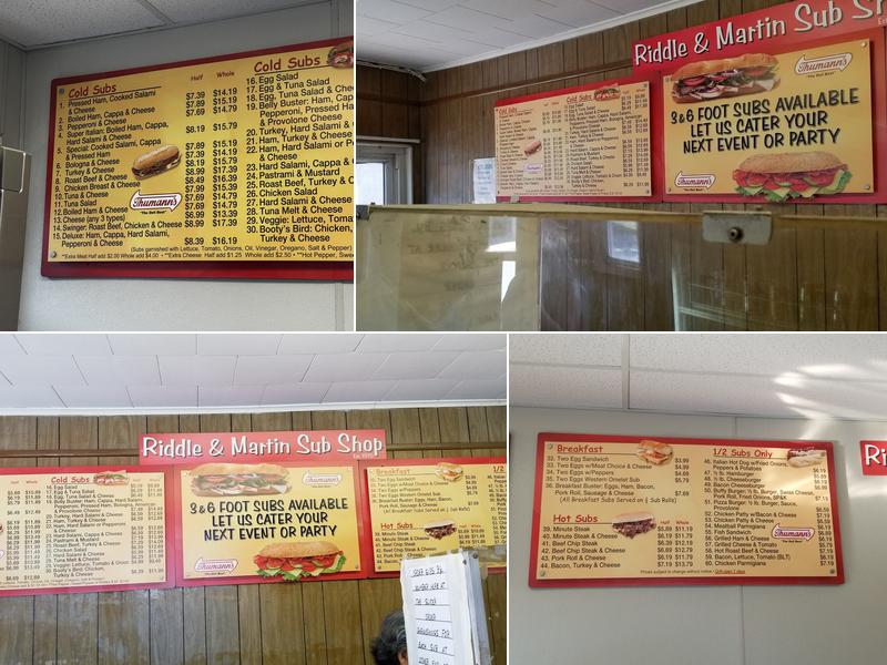 Riddle & Martin Sub Shops Menu