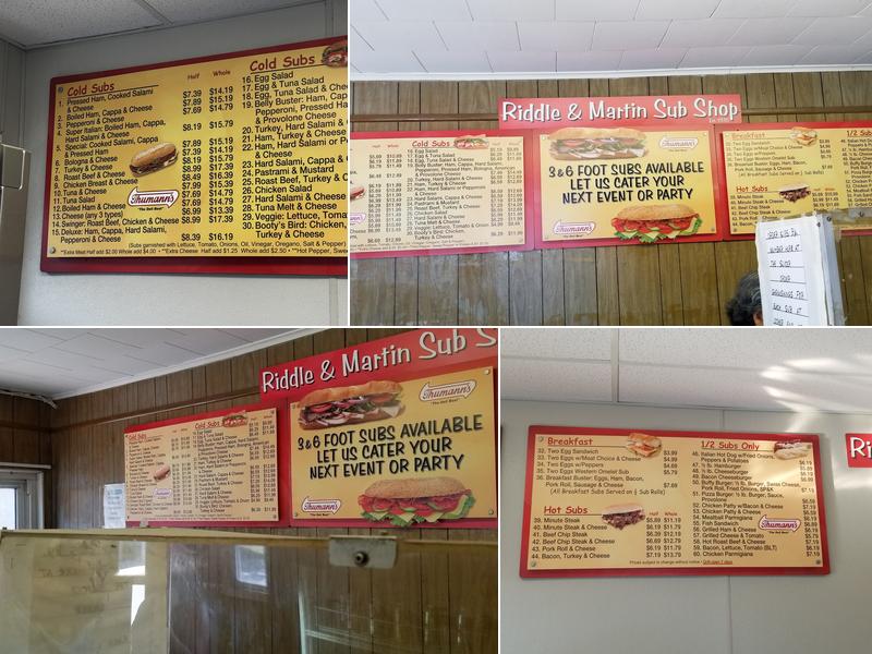 Riddle & Martin Sub Shops Menu