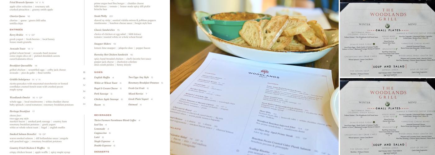 Woodlands Grill at Barnsley Resort Menu