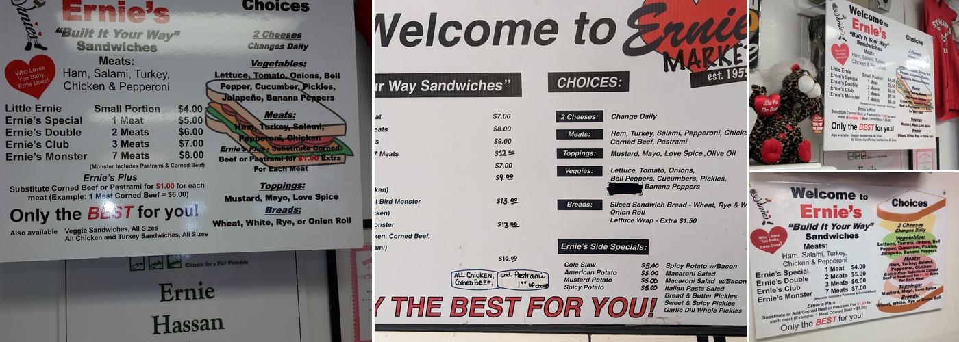 Ernie's Market Menu