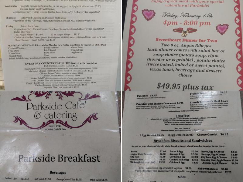 Parkside Cafe Menu
