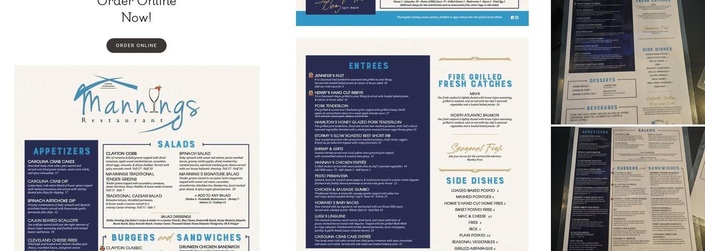 Mannings Restaurant Menu
