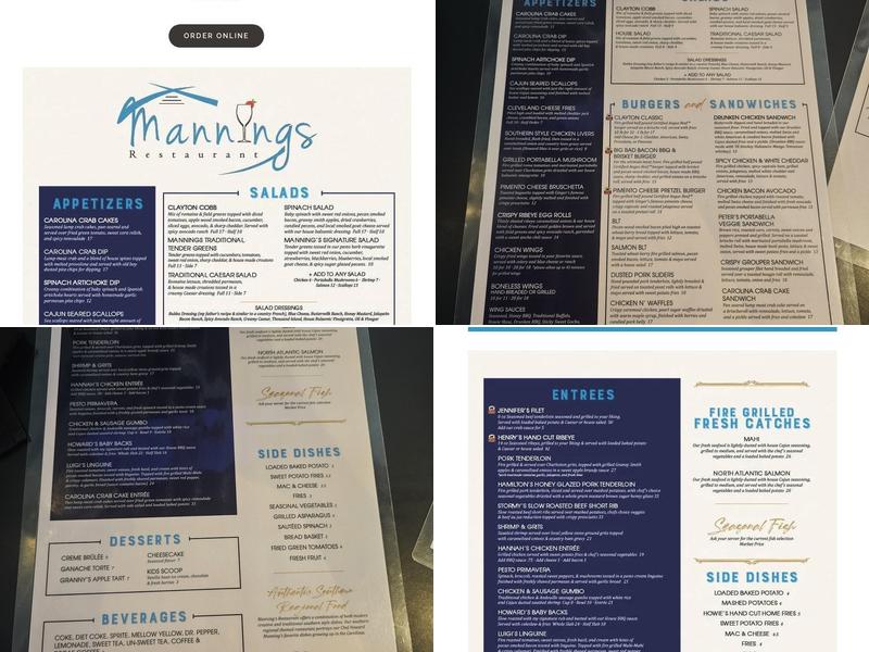 Mannings Restaurant Menu
