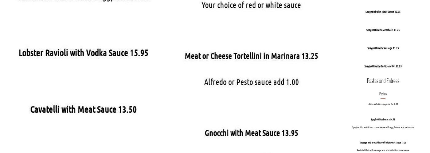 Two Cousins Pizza and Pasta Menu