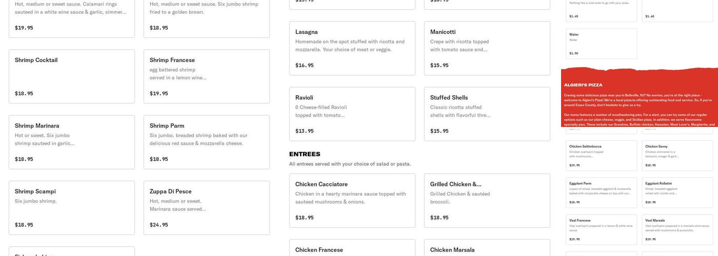 Algieri's Pizza Menu