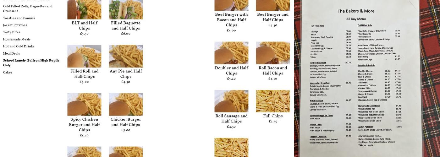 The Bakers & More Menu