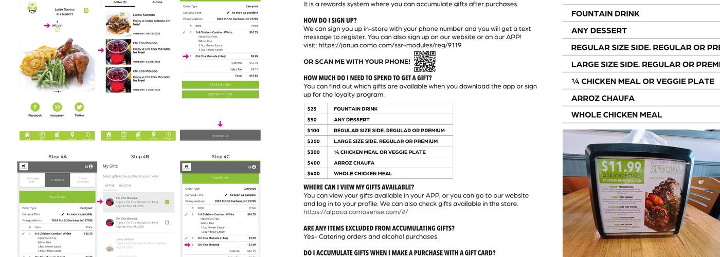 Alpaca Peruvian Charcoal Chicken Menu