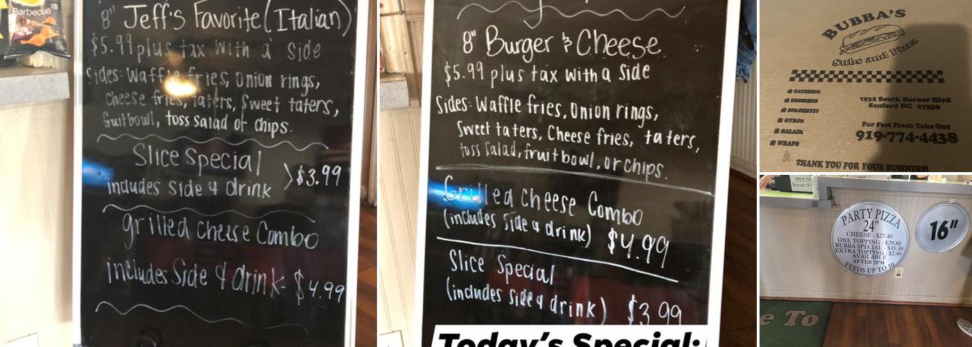 Bubba's Subs and Pizza Menu