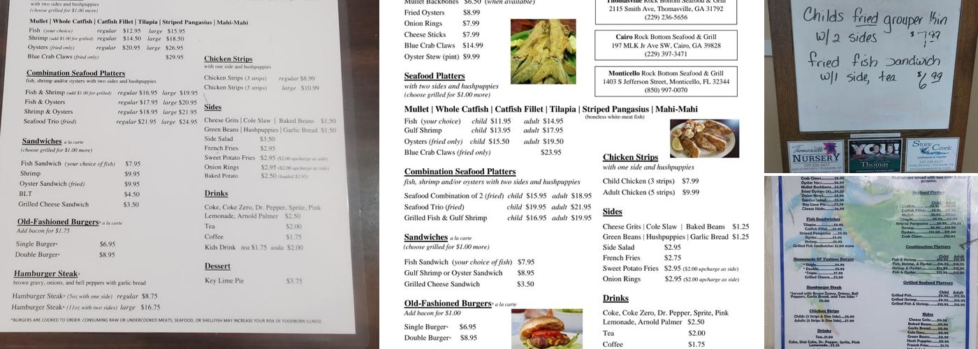 Rock Bottom Seafood & Grill Menu