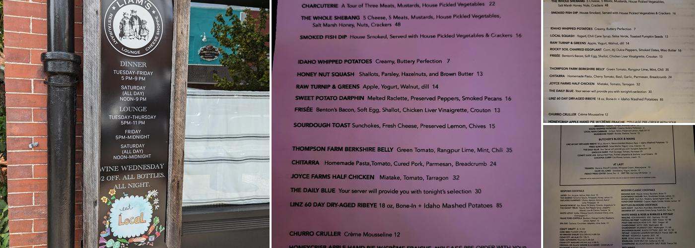 Liam's Restaurant Menu