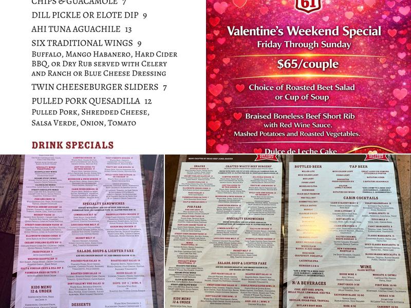 Cabin 61 Menu