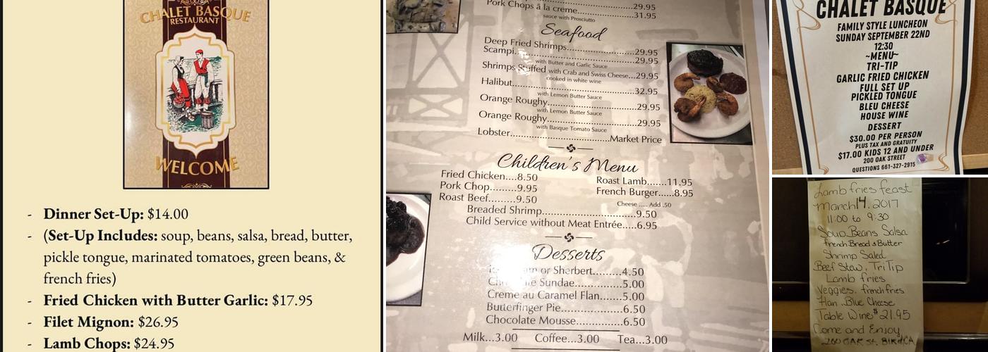 Chalet Basque Restaurant Menu