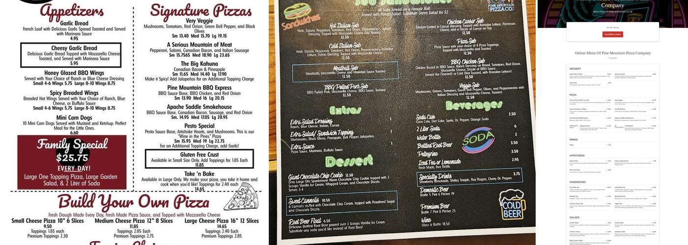 Pine Mountain Pizza Co Menu