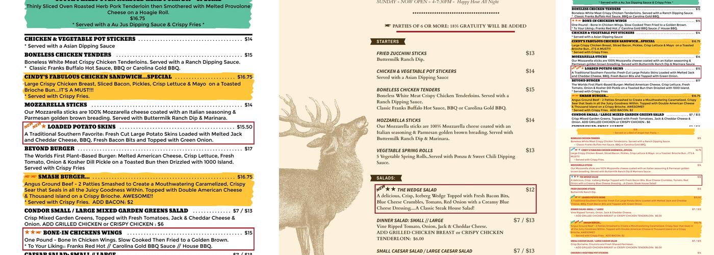 Condor Cafe / Bistro on the Greens Menu