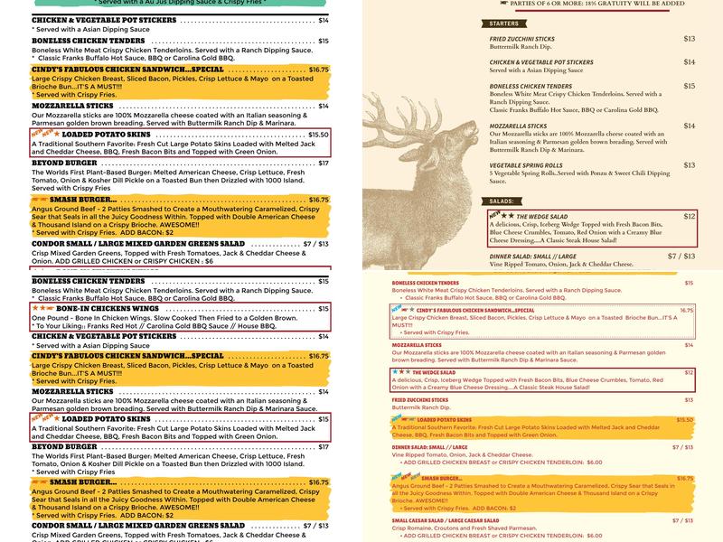 Condor Cafe / Bistro on the Greens Menu